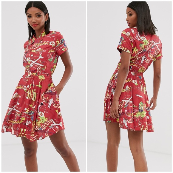 Polo Ralph Lauren Dresses & Skirts - Polo Ralph Lauren Hawaiian Print Tea Dress Red Size 8